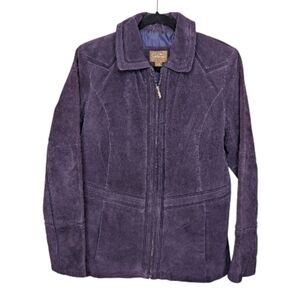 Vintage Y2K Purple Suede Leather Zip Up Jacket Womens 14/16